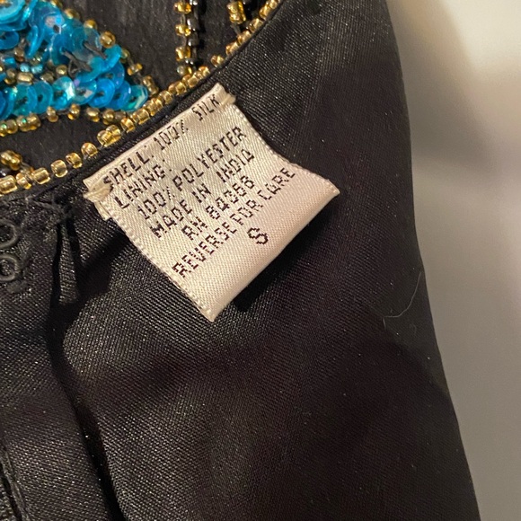 Laurence Kazar Navy Blue Silk Beaded Sequined Festive Evening Formal Top S VTG - Picture 5 of 7